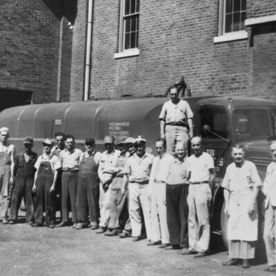 Original Kentucky Peerless Distilling employees. <br> Far right: Master Distiller–Walter "Bix" Herman Bixler (1886-1958)